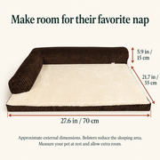 Coffee pet bed measurement guide: approximate external dimensions 27.6 × 21.7 × 5.9 inches (70 × 55 × 15 cm).